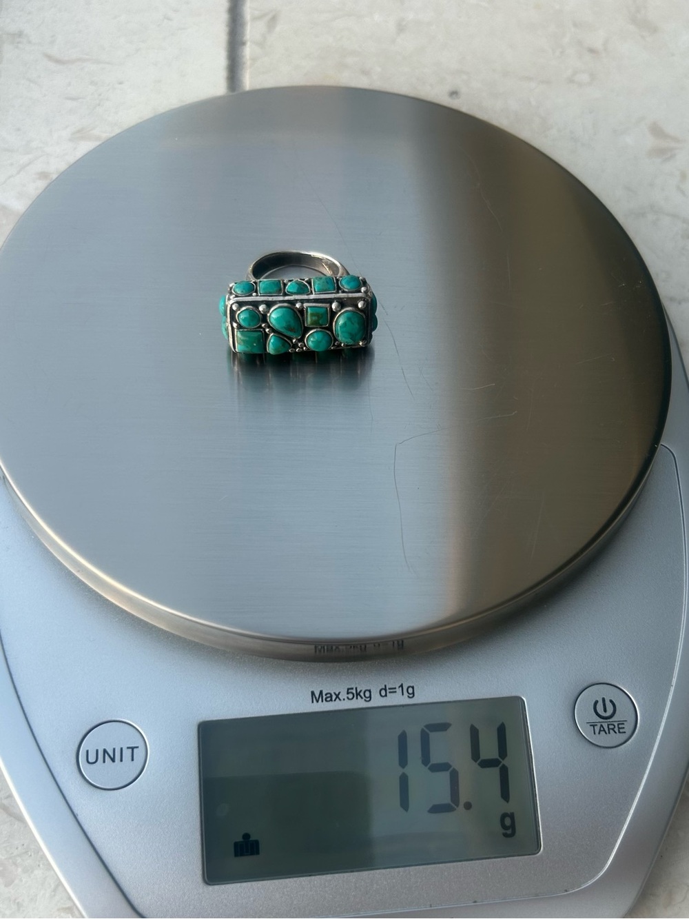 WOW! Wide Rectangle Sterling Silver Turquoise Cluster Bar Ring Size 7.5 Vintage - Picture 9 of 10